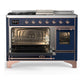 ILVE Majestic III 48-Inch Dual Fuel Range with 5 Sealed Burners + Griddle + French Top, 5.02 cu. ft. Oven, Mightnight Blue with Copper Trim, Natural Gas, Triple Glass Door, UM48FSNR3MBP