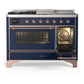 ILVE Majestic III 48-Inch Dual Fuel Range with 5 Sealed Burners + Griddle + French Top, 5.02 cu. ft. Oven, Mightnight Blue with Copper Trim, Natural Gas, Triple Glass Door, UM48FSNR3MBP