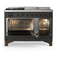 ILVE Majestic III 48-Inch Dual Fuel Range with 5 Sealed Burners + Griddle + French Top, 5.02 cu. ft. Oven, Matte Graphite with Burnished Trim, Liquid Propane, Triple Glass Door, UM48FSNR3MGBLP