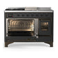 ILVE Majestic III 48-Inch Dual Fuel Range with 5 Sealed Burners + Griddle + French Top, 5.02 cu. ft. Oven, Matte Graphite with Burnished Trim, Liquid Propane, Triple Glass Door, UM48FSNR3MGBLP