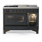 ILVE Majestic III 48-Inch Dual Fuel Range with 5 Sealed Burners + Griddle + French Top, 5.02 cu. ft. Oven, Matte Graphite with Burnished Trim, Liquid Propane, Triple Glass Door, UM48FSNR3MGBLP