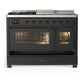 ILVE Majestic III 48-Inch Dual Fuel Range with 5 Sealed Burners + Griddle + French Top, 5.02 cu. ft. Oven, Matte Graphite with Burnished Trim, Natural Gas, Triple Glass Door, UM48FSNR3MGB