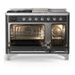ILVE Majestic III 48-Inch Dual Fuel Range with 5 Sealed Burners + Griddle + French Top, 5.02 cu. ft. Oven, Matte Graphite with Chrome Trim, Natural Gas, Triple Glass Door, UM48FSNR3MGC