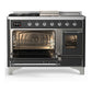 ILVE Majestic III 48-Inch Dual Fuel Range with 5 Sealed Burners + Griddle + French Top, 5.02 cu. ft. Oven, Matte Graphite with Chrome Trim, Natural Gas, Triple Glass Door, UM48FSNR3MGC
