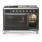 ILVE Majestic III 48-Inch Dual Fuel Range with 5 Sealed Burners + Griddle + French Top, 5.02 cu. ft. Oven, Matte Graphite with Chrome Trim, Natural Gas, Triple Glass Door, UM48FSNR3MGC