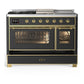 ILVE Majestic III 48-Inch Dual Fuel Range with 5 Sealed Burners + Griddle + French Top, 5.02 cu. ft. Oven, Matte Graphite with Brass Trim, Liquid Propane, Triple Glass Door, UM48FSNR3MGGLP