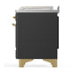 ILVE Majestic III 48-Inch Dual Fuel Range with 5 Sealed Burners + Griddle + French Top, 5.02 cu. ft. Oven, Matte Graphite with Brass Trim, Liquid Propane, Triple Glass Door, UM48FSNR3MGGLP