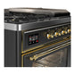ILVE Majestic III 48-Inch Dual Fuel Range with 5 Sealed Burners + Griddle + French Top, 5.02 cu. ft. Oven, Matte Graphite with Brass Trim, Natural Gas, Triple Glass Door, UM48FSNR3MGG