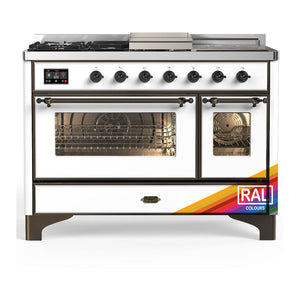 ILVE Majestic III 48-Inch Dual Fuel Range with 5 Sealed Burners + Griddle + French Top, 5.02 cu. ft. Oven, RAL with Burnished Trim, Liquid Propane, Triple Glass Door, UM48FSNR3RABLP