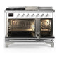 ILVE Majestic III 48-Inch Dual Fuel Range with 5 Sealed Burners + Griddle + French Top, 5.02 cu. ft. Oven, RAL with Chrome Trim, Natural Gas, Triple Glass Door, UM48FSNR3RAC