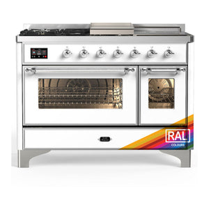 ILVE Majestic III 48-Inch Dual Fuel Range with 5 Sealed Burners + Griddle + French Top, 5.02 cu. ft. Oven, RAL with Chrome Trim, Natural Gas, Triple Glass Door, UM48FSNR3RAC
