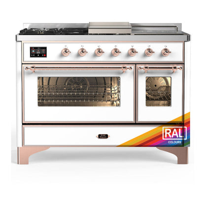 ILVE Majestic III 48-Inch Dual Fuel Range with 5 Sealed Burners + Griddle + French Top, 5.02 cu. ft. Oven, RAL with Copper Trim, Liquid Propane, Triple Glass Door, UM48FSNR3RAPLP