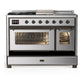 ILVE Majestic III 48-Inch Dual Fuel Range with 5 Sealed Burners + Griddle + French Top, 5.02 cu. ft. Oven, Stainless Steel with Burnished Trim, Liquid Propane, Triple Glass Door, UM48FSNR3SSBLP