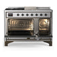 ILVE Majestic III 48-Inch Dual Fuel Range with 5 Sealed Burners + Griddle + French Top, 5.02 cu. ft. Oven, Stainless Steel with Burnished Trim, Natural Gas, Triple Glass Door, UM48FSNR3SSB