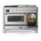 ILVE Majestic III 48-Inch Dual Fuel Range with 5 Sealed Burners + Griddle + French Top, 5.02 cu. ft. Oven, Stainless Steel with Chrome Trim, Natural Gas, Triple Glass Door, UM48FSNR3SSC