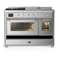 ILVE Majestic III 48-Inch Dual Fuel Range with 5 Sealed Burners + Griddle + French Top, 5.02 cu. ft. Oven, Stainless Steel with Chrome Trim, Natural Gas, Triple Glass Door, UM48FSNR3SSC