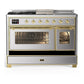 ILVE Majestic III 48-Inch Dual Fuel Range with 5 Sealed Burners + Griddle + French Top, 5.02 cu. ft. Oven, Stainless Steel with Brass Trim, Liquid Propane, Triple Glass Door, UM48FSNR3SSGLP