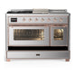 ILVE Majestic III 48-Inch Dual Fuel Range with 5 Sealed Burners + Griddle + French Top, 5.02 cu. ft. Oven, Stainless Steel with Copper Trim, Liquid Propane, Triple Glass Door, UM48FSNR3SSPLP