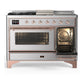 ILVE Majestic III 48-Inch Dual Fuel Range with 5 Sealed Burners + Griddle + French Top, 5.02 cu. ft. Oven, Stainless Steel with Copper Trim, Natural Gas, Triple Glass Door, UM48FSNR3SSP