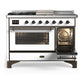 ILVE Majestic III 48-Inch Dual Fuel Range with 5 Sealed Burners + Griddle + French Top, 5.02 cu. ft. Oven, White with Burnished Trim, Liquid Propane, Triple Glass Door, UM48FSNR3WHBLP