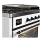 ILVE Majestic III 48-Inch Dual Fuel Range with 5 Sealed Burners + Griddle + French Top, 5.02 cu. ft. Oven, White with Burnished Trim, Liquid Propane, Triple Glass Door, UM48FSNR3WHBLP