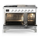 ILVE Majestic III 48-Inch Dual Fuel Range with 5 Sealed Burners + Griddle + French Top, 5.02 cu. ft. Oven, White with Chrome Trim, Liquid Propane, Triple Glass Door, UM48FSNR3WHCLP