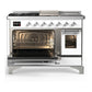 ILVE Majestic III 48-Inch Dual Fuel Range with 5 Sealed Burners + Griddle + French Top, 5.02 cu. ft. Oven, White with Chrome Trim, Liquid Propane, Triple Glass Door, UM48FSNR3WHCLP