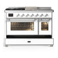 ILVE Majestic III 48-Inch Dual Fuel Range with 5 Sealed Burners + Griddle + French Top, 5.02 cu. ft. Oven, White with Chrome Trim, Natural Gas, Triple Glass Door, UM48FSNR3WHC
