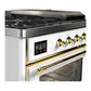 ILVE Majestic III 48-Inch Dual Fuel Range with 5 Sealed Burners + Griddle + French Top, 5.02 cu. ft. Oven, White with Brass Trim, Natural Gas, Triple Glass Door, UM48FSNR3WHG