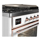 ILVE Majestic III 48-Inch Dual Fuel Range with 5 Sealed Burners + Griddle + French Top, 5.02 cu. ft. Oven, White with Copper Trim, Liquid Propane, Triple Glass Door, UM48FSNR3WHPLP