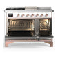 ILVE Majestic III 48-Inch Dual Fuel Range with 5 Sealed Burners + Griddle + French Top, 5.02 cu. ft. Oven, White with Copper Trim, Natural Gas, Triple Glass Door, UM48FSNR3WHP
