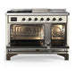 ILVE Majestic III 48-Inch Dual Fuel Range with 5 Sealed Burners + Griddle + French Top, 5.02 cu. ft. Oven, Antique White with Burnished Trim, Natural Gas, Solid Door, UM48FSQNR3AWB