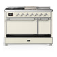 ILVE Majestic III 48-Inch Dual Fuel Range with 5 Sealed Burners + Griddle + French Top, 5.02 cu. ft. Oven, Antique White with Chrome Trim, Liquid Propane, Solid Door, UM48FSQNR3AWCLP