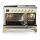 ILVE Majestic III 48-Inch Dual Fuel Range with 5 Sealed Burners + Griddle + French Top, 5.02 cu. ft. Oven, Antique White with Brass Trim, Liquid Propane, Solid Door, UM48FSQNR3AWGLP