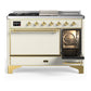 ILVE Majestic III 48-Inch Dual Fuel Range with 5 Sealed Burners + Griddle + French Top, 5.02 cu. ft. Oven, Antique White with Brass Trim, Liquid Propane, Solid Door, UM48FSQNR3AWGLP