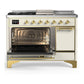 ILVE Majestic III 48-Inch Dual Fuel Range with 5 Sealed Burners + Griddle + French Top, 5.02 cu. ft. Oven, Antique White with Brass Trim, Natural Gas, Solid Door, UM48FSQNR3AWG