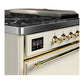 ILVE Majestic III 48-Inch Dual Fuel Range with 5 Sealed Burners + Griddle + French Top, 5.02 cu. ft. Oven, Antique White with Brass Trim, Natural Gas, Solid Door, UM48FSQNR3AWG