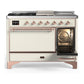 ILVE Majestic III 48-Inch Dual Fuel Range with 5 Sealed Burners + Griddle + French Top, 5.02 cu. ft. Oven, Antique White with Copper Trim, Liquid Propane, Solid Door, UM48FSQNR3AWPLP