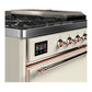 ILVE Majestic III 48-Inch Dual Fuel Range with 5 Sealed Burners + Griddle + French Top, 5.02 cu. ft. Oven, Antique White with Copper Trim, Liquid Propane, Solid Door, UM48FSQNR3AWPLP
