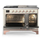 ILVE Majestic III 48-Inch Dual Fuel Range with 5 Sealed Burners + Griddle + French Top, 5.02 cu. ft. Oven, Antique White with Copper Trim, Natural Gas, Solid Door, UM48FSQNR3AWP