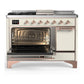 ILVE Majestic III 48-Inch Dual Fuel Range with 5 Sealed Burners + Griddle + French Top, 5.02 cu. ft. Oven, Antique White with Copper Trim, Natural Gas, Solid Door, UM48FSQNR3AWP