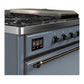 ILVE Majestic III 48-Inch Dual Fuel Range with 5 Sealed Burners + Griddle + French Top, 5.02 cu. ft. Oven, Blue Grey with Burnished Trim, Liquid Propane, Solid Door, UM48FSQNR3BGBLP