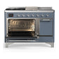 ILVE Majestic III 48-Inch Dual Fuel Range with 5 Sealed Burners + Griddle + French Top, 5.02 cu. ft. Oven, Blue Grey with Chrome Trim, Liquid Propane, Solid Door, UM48FSQNR3BGCLP