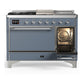 ILVE Majestic III 48-Inch Dual Fuel Range with 5 Sealed Burners + Griddle + French Top, 5.02 cu. ft. Oven, Blue Grey with Chrome Trim, Liquid Propane, Solid Door, UM48FSQNR3BGCLP