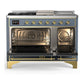 ILVE Majestic III 48-Inch Dual Fuel Range with 5 Sealed Burners + Griddle + French Top, 5.02 cu. ft. Oven, Blue Grey with Brass Trim, Liquid Propane, Solid Door, UM48FSQNR3BGGLP