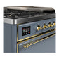 ILVE Majestic III 48-Inch Dual Fuel Range with 5 Sealed Burners + Griddle + French Top, 5.02 cu. ft. Oven, Blue Grey with Brass Trim, Liquid Propane, Solid Door, UM48FSQNR3BGGLP