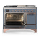 ILVE Majestic III 48-Inch Dual Fuel Range with 5 Sealed Burners + Griddle + French Top, 5.02 cu. ft. Oven, Blue Grey with Copper Trim, Liquid Propane, Solid Door, UM48FSQNR3BGPLP