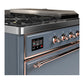 ILVE Majestic III 48-Inch Dual Fuel Range with 5 Sealed Burners + Griddle + French Top, 5.02 cu. ft. Oven, Blue Grey with Copper Trim, Liquid Propane, Solid Door, UM48FSQNR3BGPLP