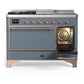 ILVE Majestic III 48-Inch Dual Fuel Range with 5 Sealed Burners + Griddle + French Top, 5.02 cu. ft. Oven, Blue Grey with Copper Trim, Natural Gas, Solid Door, UM48FSQNR3BGP