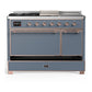 ILVE Majestic III 48-Inch Dual Fuel Range with 5 Sealed Burners + Griddle + French Top, 5.02 cu. ft. Oven, Blue Grey with Copper Trim, Natural Gas, Solid Door, UM48FSQNR3BGP
